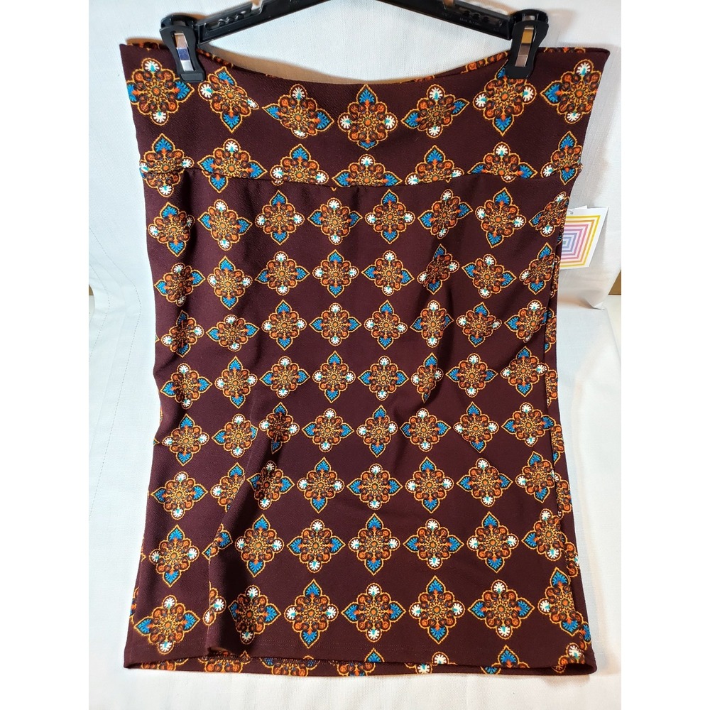 LuLaRoe Cassie‎ XL Brown Multicolor Medallion Stretch Pencil Skirt NWT